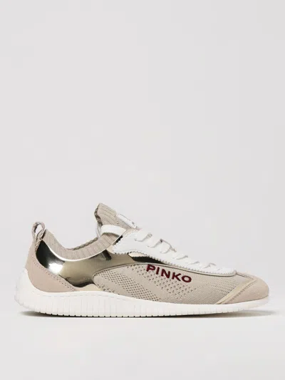Pinko Sneakers Basses En Maille Avec Empiècements Effet Miroir In Beige