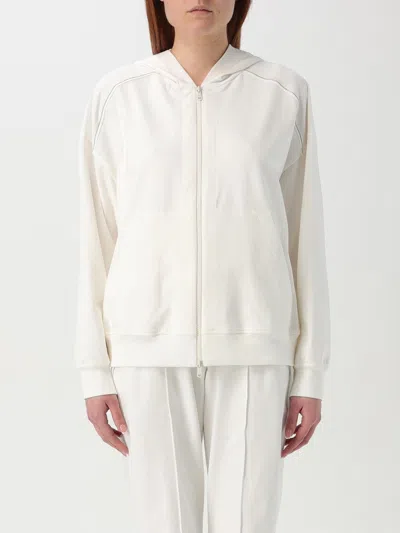 Brunello Cucinelli White Shiny Trims Zip-up Hoodie In Natural