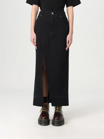 Pinko Long Denim Skirt With Split In Black