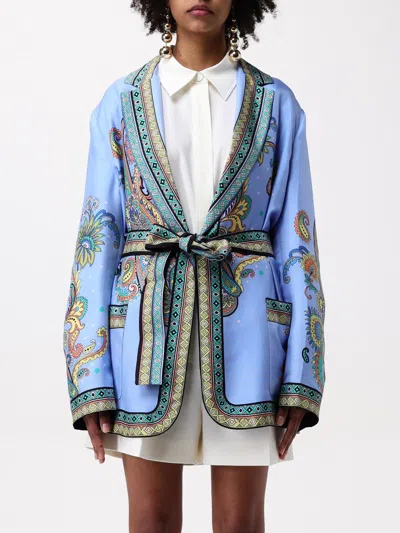 Etro Silk Twill Blazer In Blue