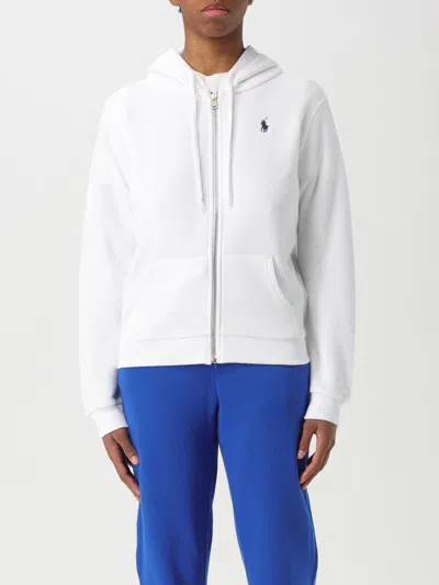 Polo Ralph Lauren Zip-up White Sweater With Classic Hood And Front Pocket In White
