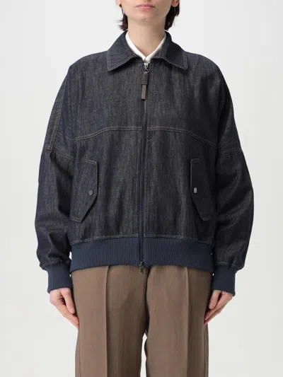 Brunello Cucinelli Padded Denim Bomber Jacket In Blue