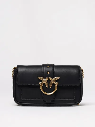 Pinko Structured Bag With Bird Clasp And Detachable Chain Strap In Black