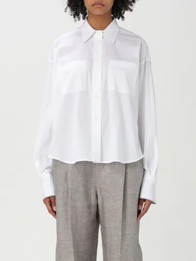 Brunello Cucinelli White Stretch Poplin Shiny Cuffs Shirt In White