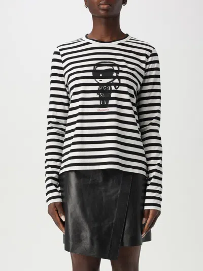 Karl Lagerfeld Ikon Stripe Long-sleeved T-shirt In Black