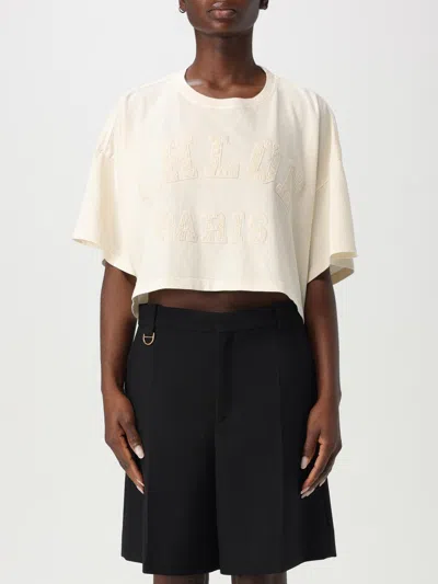 Chloé Ivory Cropped T-shirt With Logo In White