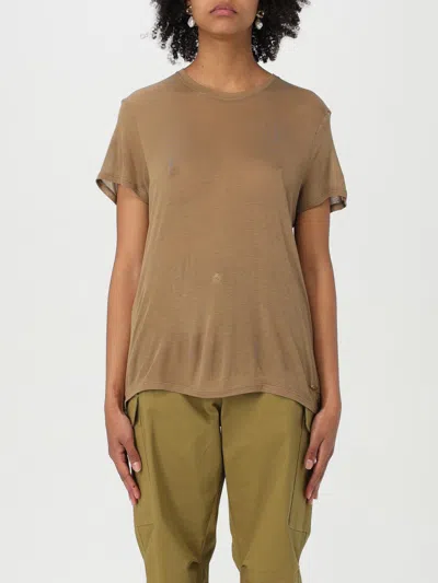 Tom Ford Crew Neck Bamboo T-shirt With Side Slits In Brown