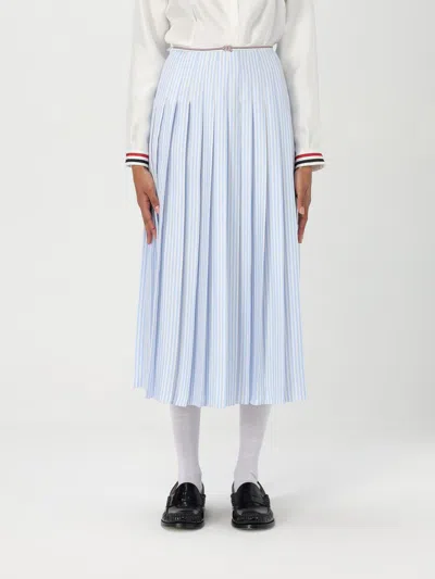 Thom Browne Striped Silk Pleated High-waisted Mid-length Skirt In Blue