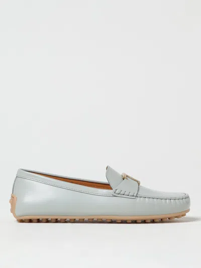 Tod's Woman Loafers Sky Blue Size 8 Leather In Grey