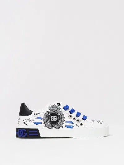 Dolce & Gabbana Printed Calfskin Portofino Light Sneakers In White