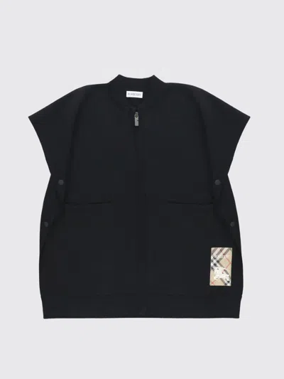 Burberry Check Label Wool Blend Cape In Black