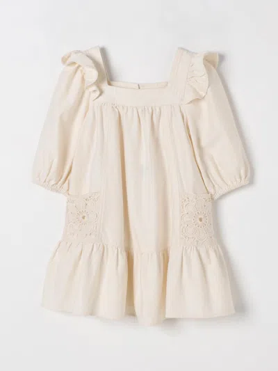 Zimmermann Girls Halliday Puff-sleeves Dress In Beige