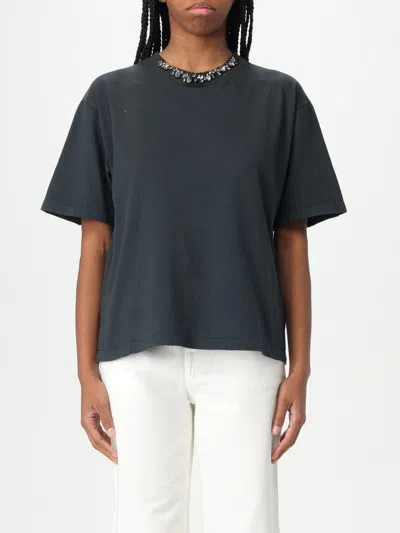 Golden Goose Anthracite Grey T-shirt With Crystals In Burgundy