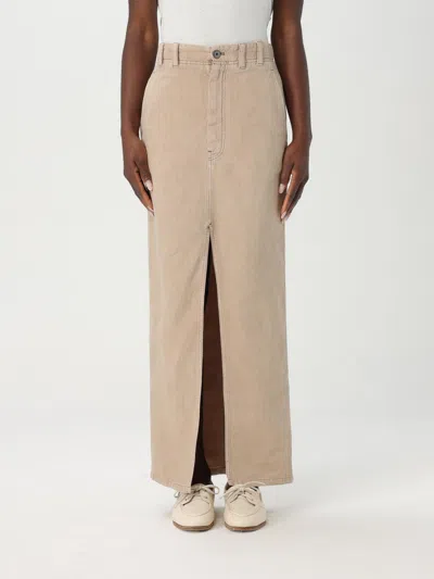 Brunello Cucinelli Beige Cotton Denim Effect Long Skirt In Beige