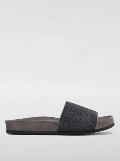 Brunello Cucinelli Leather Slippers In Grey