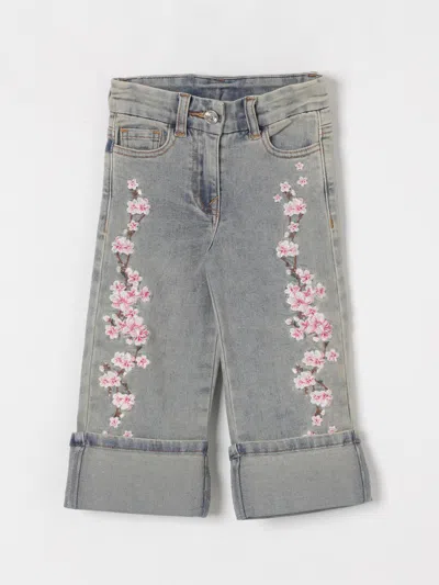 Monnalisa Bestickte Jeans Pfirsichblumen In Denim