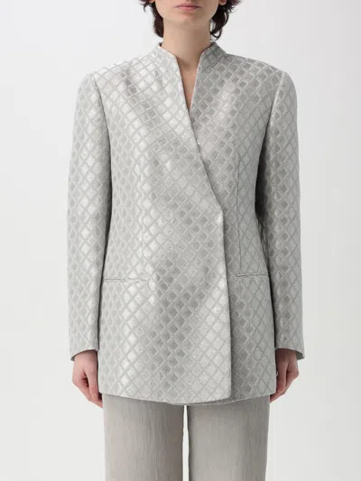 Giorgio Armani Light Grey Double-breasted Jacket With Sequin Embellishment In Grey