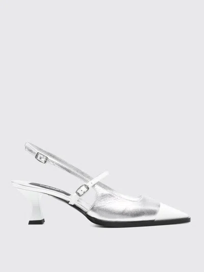 Carel Paris Mid Heel Pointed Toe Two-tone Sandal In Silver