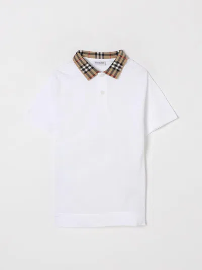 Burberry Boys White Check Polo Shirt In White
