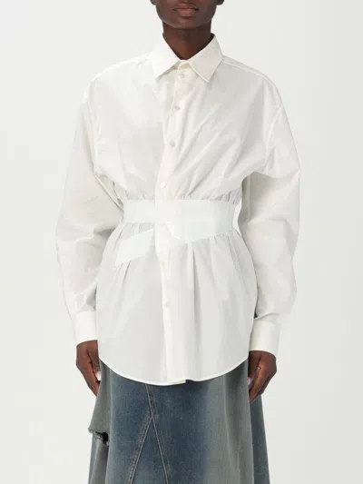 Mm6 Maison Margiela Gathered Long Sleeve Shirt In White