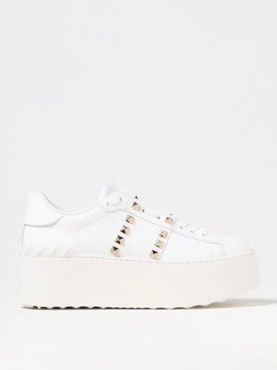 Valentino Garavani White Rockstud Elegant Sneakers With Golden Studs