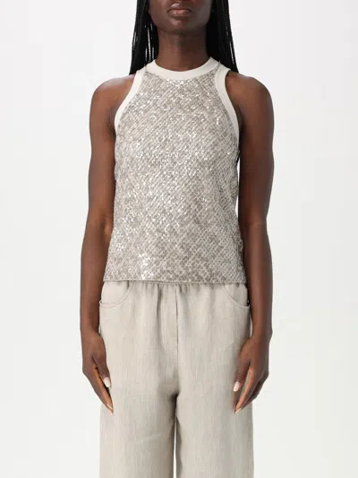 Brunello Cucinelli White Gold Sequin Top In Yellow Cream