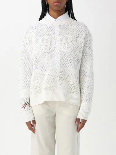 Max Mara Mesh Crew Neck Sweater Numeric Pattern In White