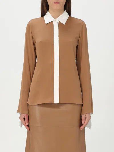 Max Mara Pio Washed Silk Charmeuse Shirt In Beige