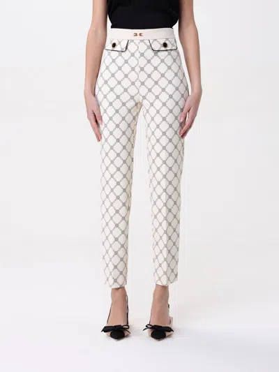 Elisabetta Franchi Printed Cropped Trousers In Yellow Cream