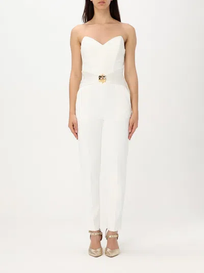 Elisabetta Franchi Flowing Crepe Jumpsuit With White Macro Bow In White
