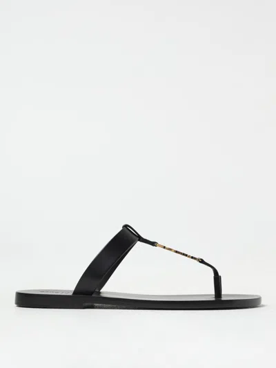 Saint Laurent Cassandra Logo Plaque Flat Sandals In Black