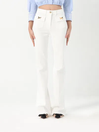 Elisabetta Franchi Cotton Trousers With Jewel Bows In White