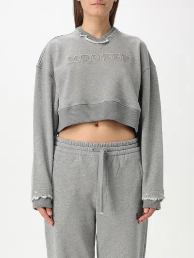 Alexander Mcqueen Alexander Mc Queen Logo Cotton Cropped Sweatshirt In Grey