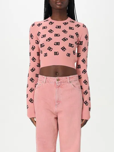 Dolce & Gabbana Crew Neck Cropped Knitwear In Pink