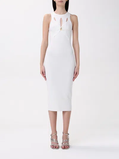 Elisabetta Franchi Fitted Midi Dress With Cut-out Details In Ivory