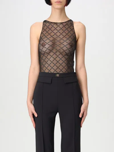 Elisabetta Franchi Sheer Patterned Tulle Bodysuit In Black