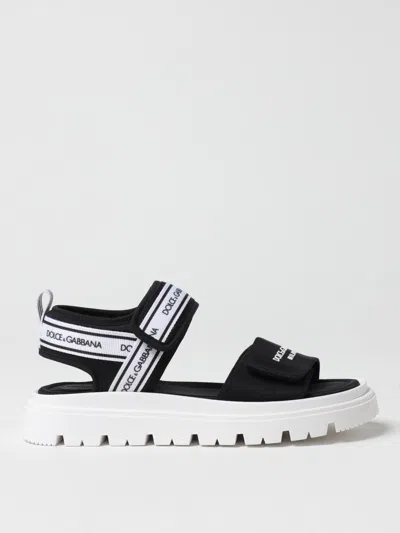 Dolce & Gabbana Black Sandals For Kids With Logo In Black