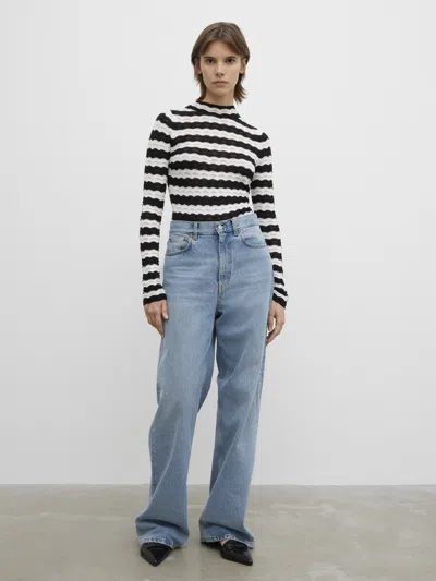 House Of Dagmar Lace Knit Top In Black White