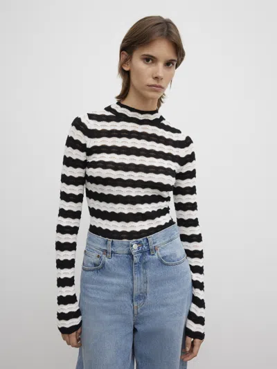 House Of Dagmar Lace Knit Top In Black White