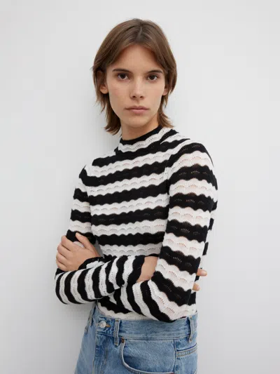 House Of Dagmar Lace Knit Top In Black White