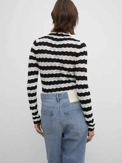 House Of Dagmar Lace Knit Top In Black White