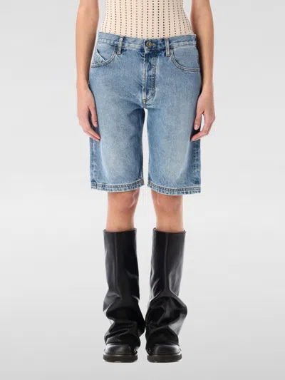 Attico Denim Sky Blue Bermuda Shorts In Gnawed Blue