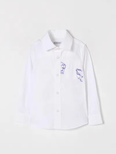 Burberry White Stretch Cotton Shirt With Ekd In White