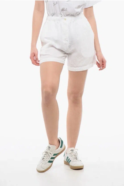 Finamore 1925 Solid Color Linen And Cotton Shorts With Elastic Waistband