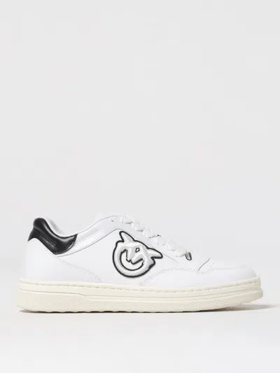 Pinko Chaussures De Tennis En Cuir Avec Logo Noir Et Blanc In White