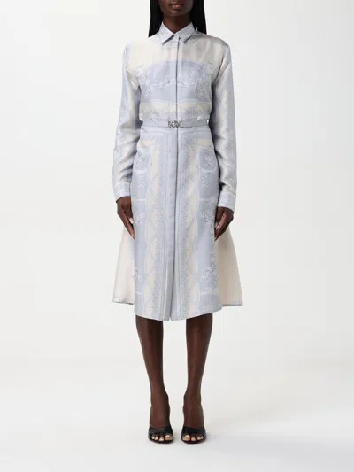 Versace Printed Silk Shirt Dress In Blue