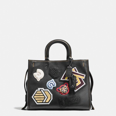Coach Varsity Patch Rogue Bag In Pebble Leather In : Black Copper/black