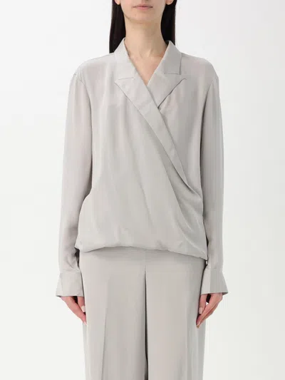 Theory Peak Lapel Wrap Blouse In Silver