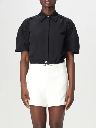 Elisabetta Franchi Collared Cropped Shirt Structured Shoulders In Black