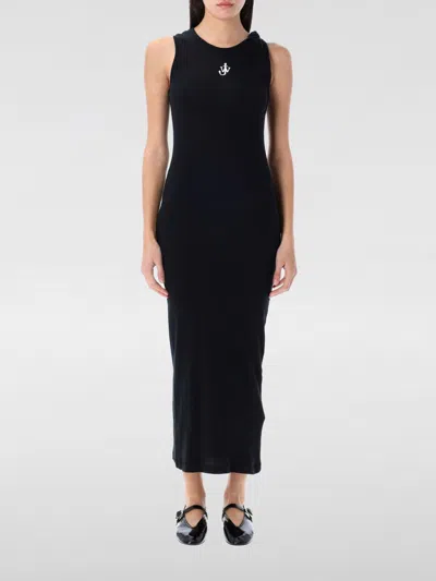 Jw Anderson J. W. Anderson Anchor Logo Twisted Strap Long Dress In Black
